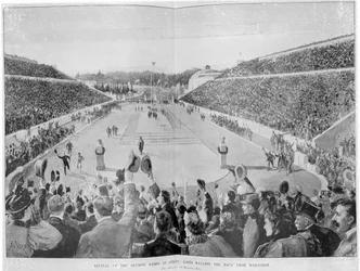 Heropleving van de Olympische Spelen in Athene: Loues wint de race van Marathon, 10 april 1896